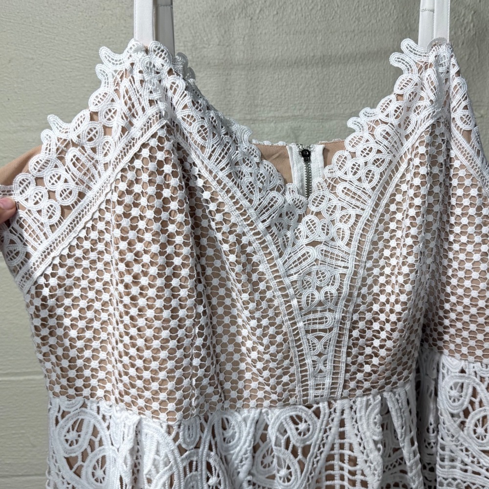 City Chic White Lace Midi Dress Sz L 20 Beige Satin Lining Bridal Boho Cocktail - Picture 4 of 10